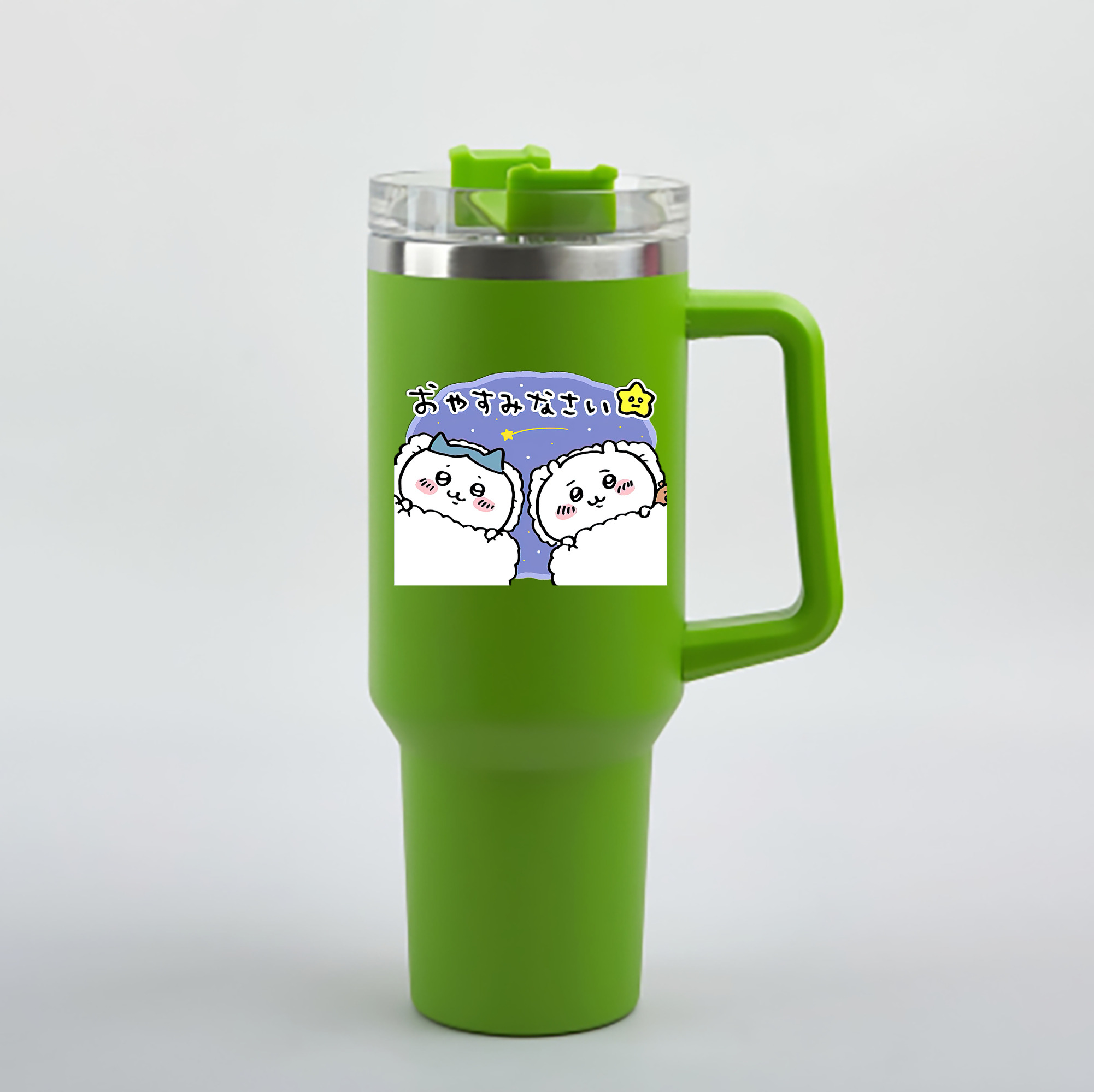 （画像用） ちいかわ ハチワレ Chii-kawa hachiware 1200mL車用タンブラー - クリスタルステッカー（プラスチックストロー付き）